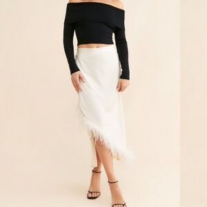 Anthropologie Hutch Satin feather embellished skirt